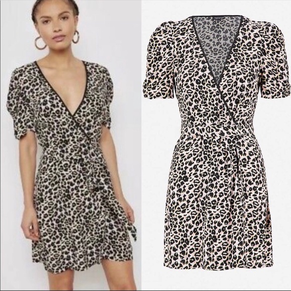 TopShop Leopard Wrap Mini Dress - Picture 2 of 6